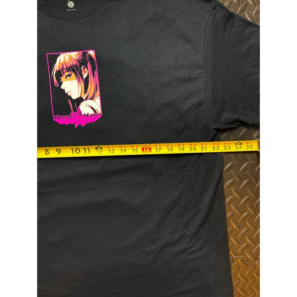Almost Human Anime Girl Green Sports Car Graphic T-Shirt Black Large Vaporwave - Picture 6 of 8